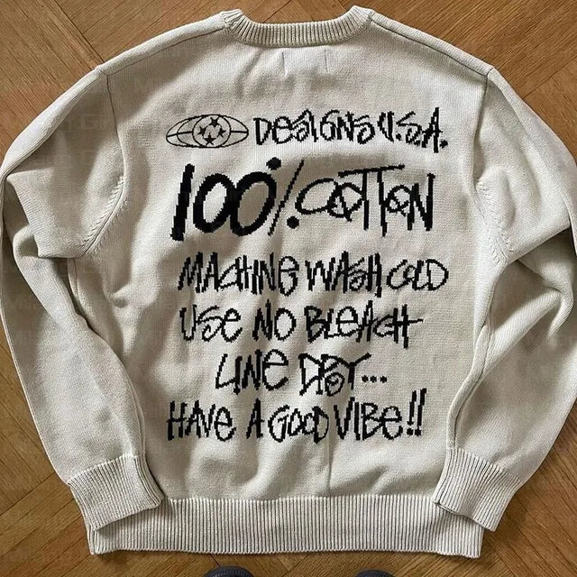 Men Sweater Winter Letters Graphic Pullover Harajuku Casual Loose Cotton Streetwear Sweater Women Hip Hop Knitted Sweater Unisex