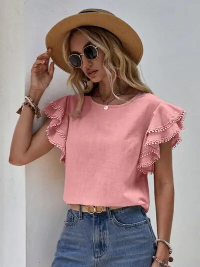 ElegantFlair Ruffle Sleeve Blouse