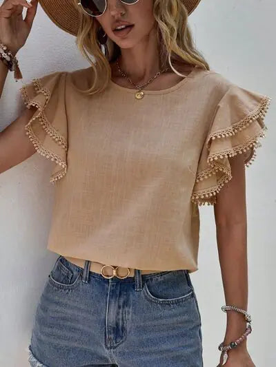 ElegantFlair Ruffle Sleeve Blouse